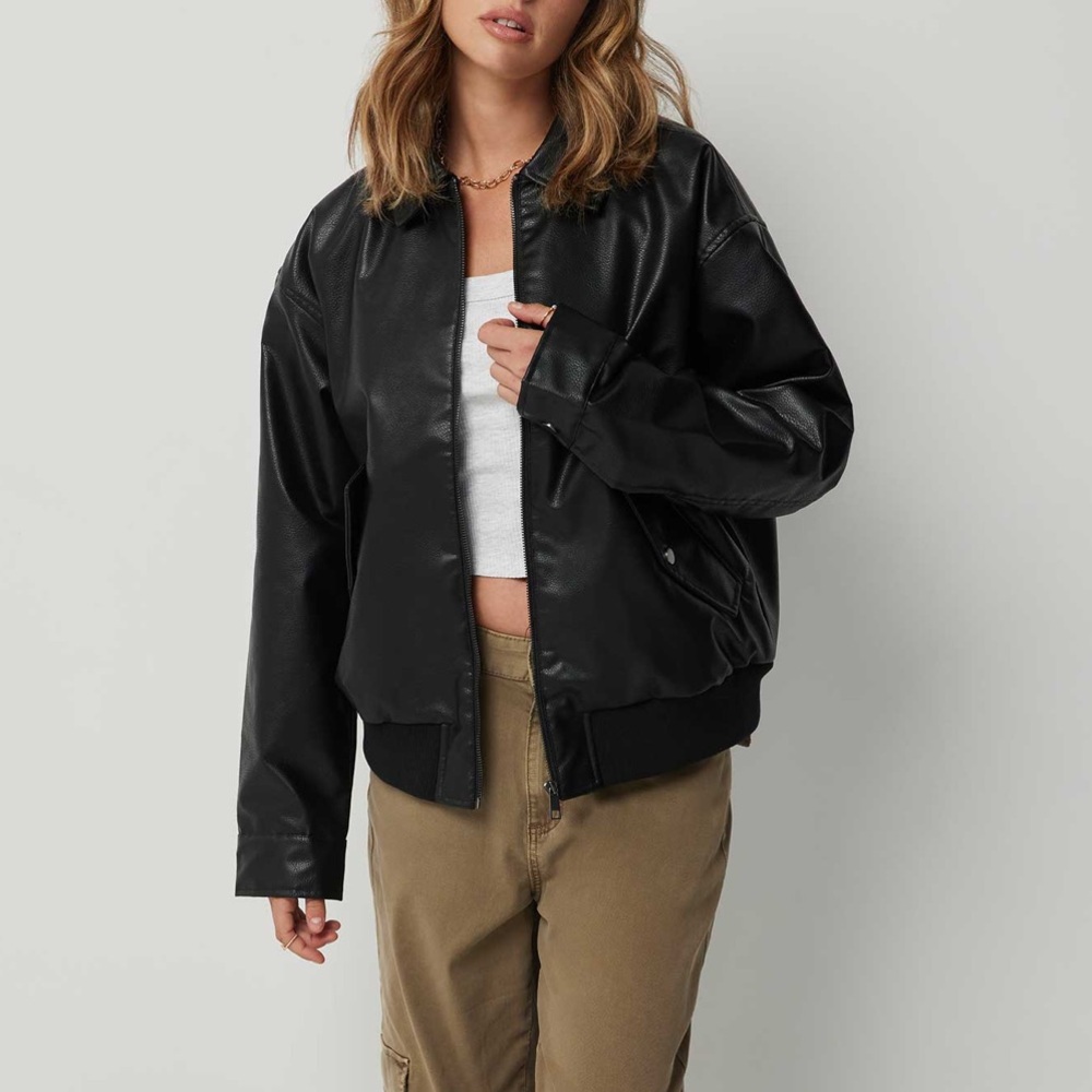 black faux leather oversized jacket